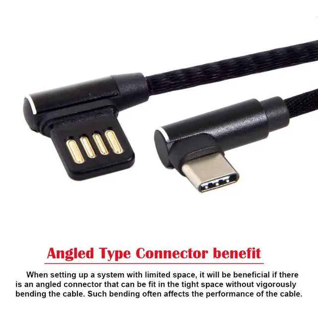Alt view image 2 of 7 - USB-C 3.1 Type-C to Left Angled 90 Degree USB 2.0 Data Cable with Sleeve for Tablet & Mobile Phone