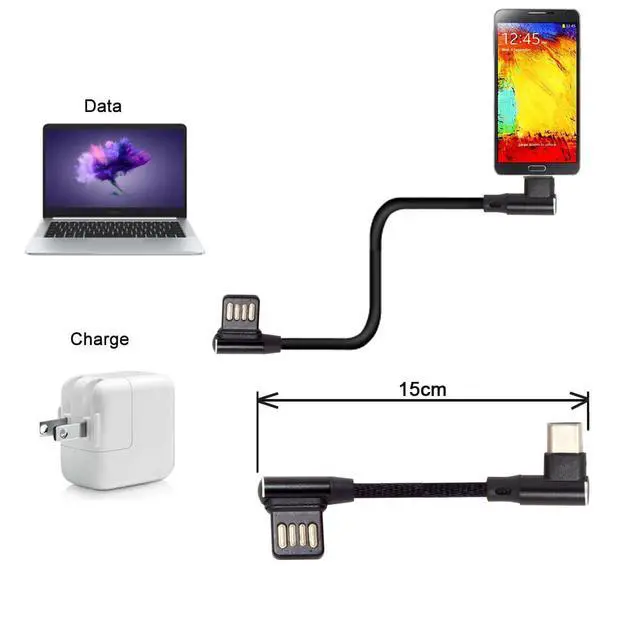 Alt view image 7 of 7 - USB-C 3.1 Type-C to Left Angled 90 Degree USB 2.0 Data Cable with Sleeve for Tablet & Mobile Phone