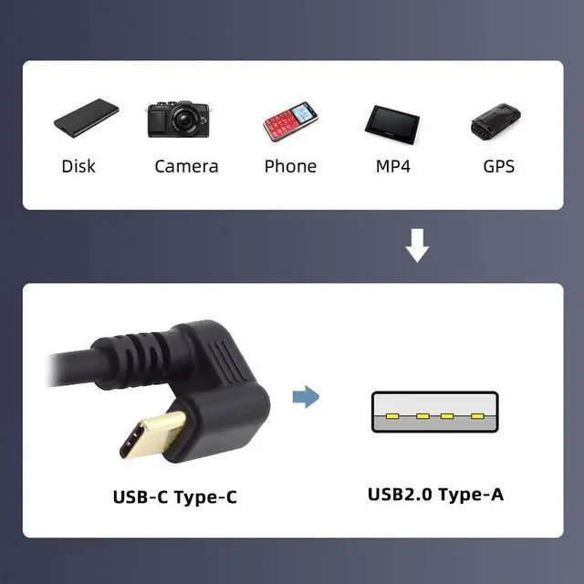 Alt view image 3 of 7 - USB-C USB 3.1 Type C to USB 2.0 360 Degree Up & Down Angled Data Cable for Laptop & Tablet & Cell Phone