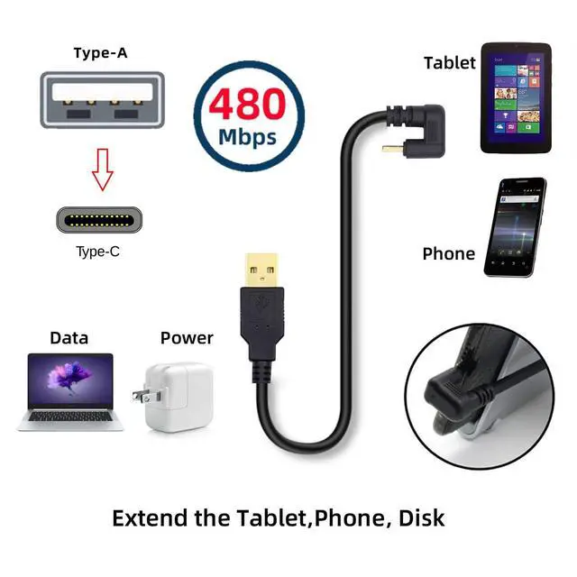 Alt view image 2 of 7 - USB-C USB 3.1 Type C to USB 2.0 360 Degree Up & Down Angled Data Cable for Laptop & Tablet & Cell Phone