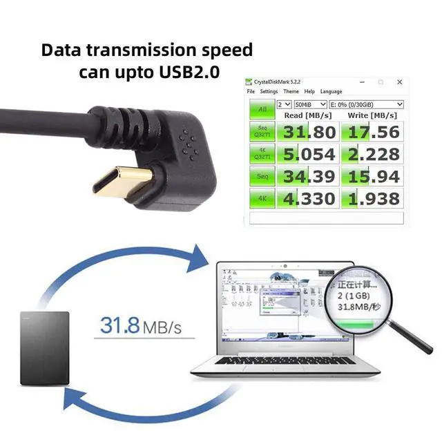 Alt view image 4 of 7 - USB-C USB 3.1 Type C to USB 2.0 360 Degree Up & Down Angled Data Cable for Laptop & Tablet & Cell Phone