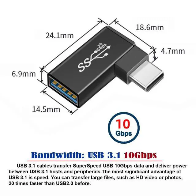 Alt view image 3 of 7 - Right Angled 90 Degree USB-C Type-C to USB 3.0 Female OTG Cable for Cell Phone Tablet & Laptop Black