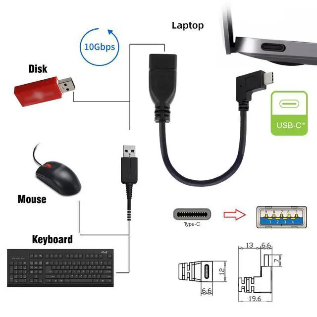 Alt view image 7 of 7 - 90 Degree Right Angled USB-C USB 3.1 Type C Male to A Female OTG Data Cable for Tablet Phone