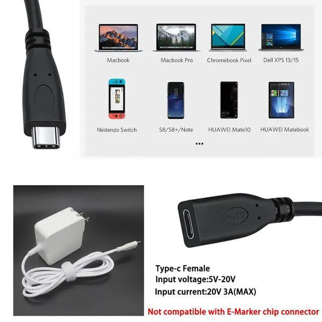 Alt view image 3 of 7 - USB-C USB 3.1 Type C Male to Female Extension Data Cable for Laptop Tablet Mobile Phone 60cm