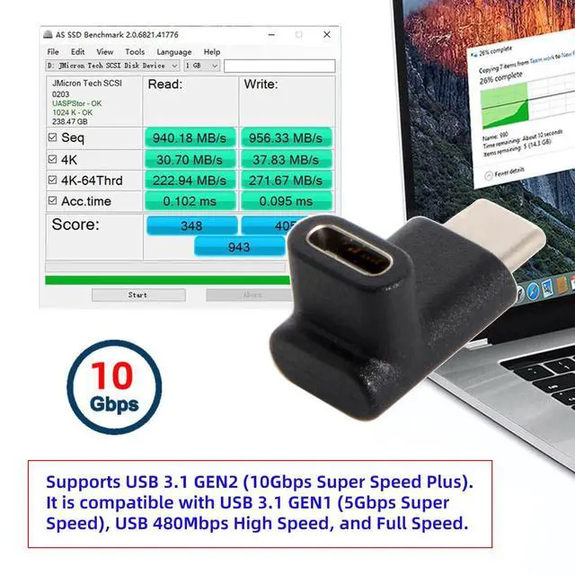 Alt view image 4 of 7 - 90 Degree Up or Down Angled USB 3.1 Type-C Male to Female Extension Adapter for Laptop & Tablet & Mobile Phone
