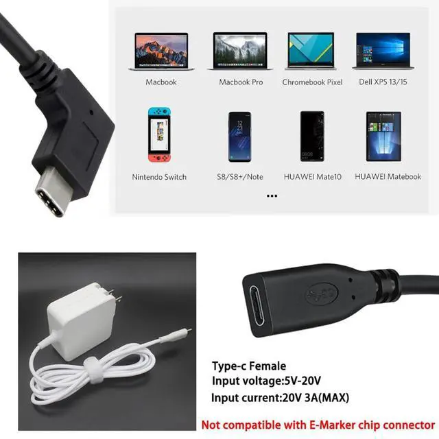 Alt view image 3 of 7 - 90 Degree Right Angled USB-C USB 3.1 Type C Male to Female Extension Data Cable for Laptop Tablet 20cm