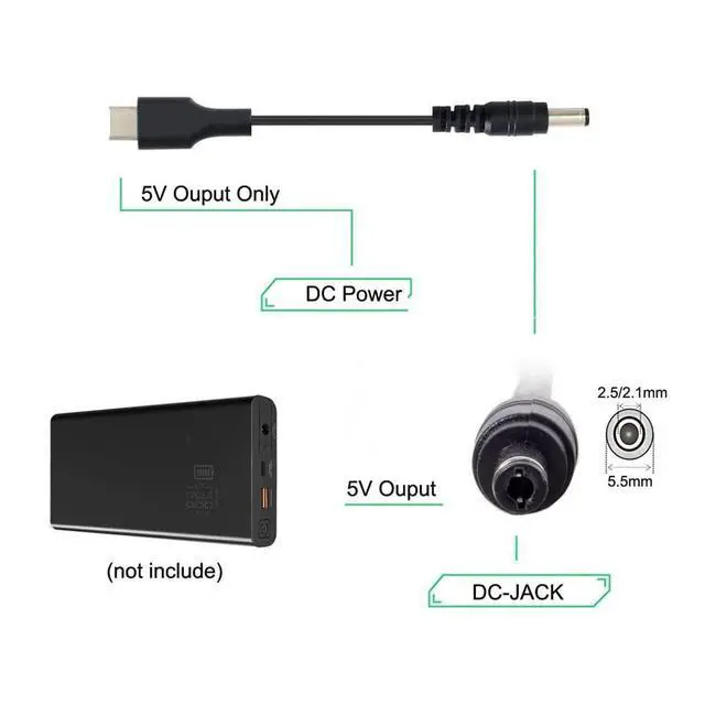 Alt view image 6 of 7 - DC5V USB 3.1 Type C USB-C Host to DC 5.5 2.5mm Power Plug Output Extension Charge Cable (20cm)