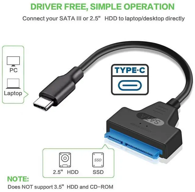 Alt view image 4 of 7 - Type C USB 3.1 Male to SATA 22 Pin 2.5" Hard Disk Driver SSD Adapter Cable for Desktop & Laptop