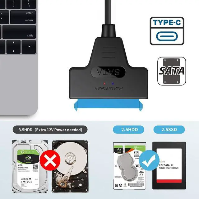 Alt view image 6 of 7 - Type C USB 3.1 Male to SATA 22 Pin 2.5" Hard Disk Driver SSD Adapter Cable for Desktop & Laptop