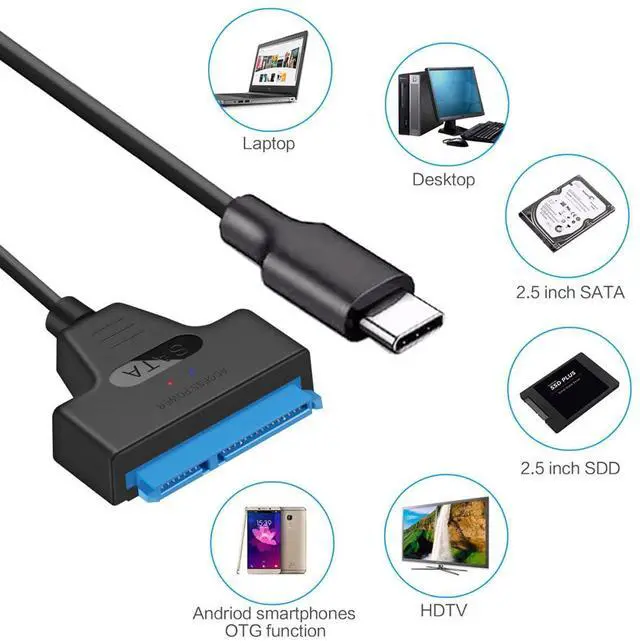 Alt view image 7 of 7 - Type C USB 3.1 Male to SATA 22 Pin 2.5" Hard Disk Driver SSD Adapter Cable for Desktop & Laptop