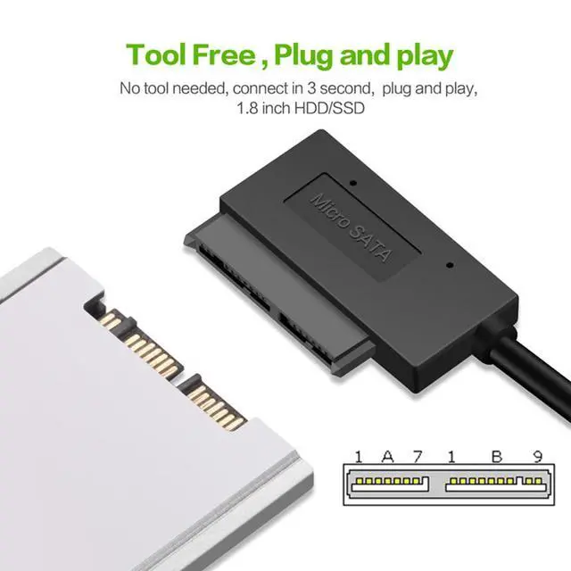 Alt view image 3 of 7 - USB 3.0 to Micro SATA 7+9 16 Pin 1.8" 90 Degree Angled Hard Disk Driver SSD Adapter Cable 10cm