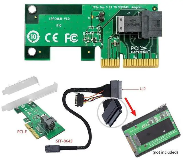 Alt view image 2 of 7 - JSR PCI-E 3.0 x4 Lane Host Adapter M.2 NGFF M Key SSD to U.2 U2 Kit SFF-8639 with Cable for Mainboard SSD 750