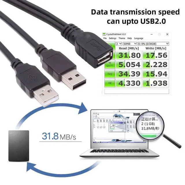 Alt view image 4 of 7 - USB 2.0 Female to Dual A Male Extra Power Data Y Extension Cable for 2.5" Mobile Hard Disk (20CM)