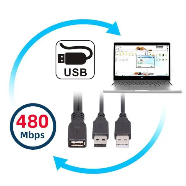 Alt view image 5 of 7 - USB 2.0 Female to Dual A Male Extra Power Data Y Extension Cable for 2.5" Mobile Hard Disk (20CM)