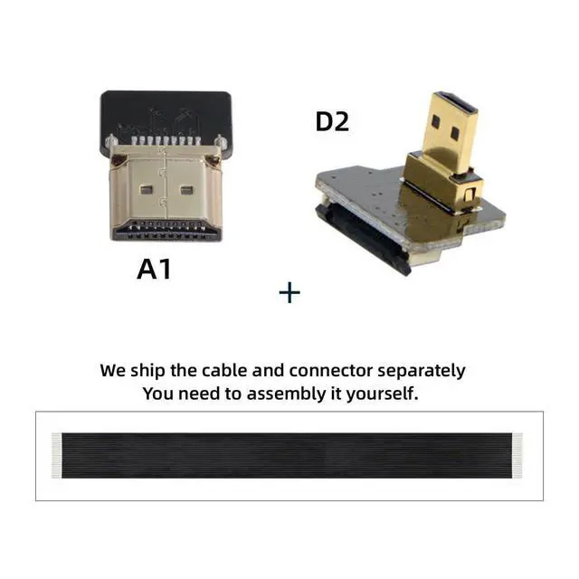 Alt view image 2 of 7 - 90 Degree Down Angled FPV Micro HDMI Male to HDMI Male FPC Flat Cable 50cm for Multicopter Aerial Photography