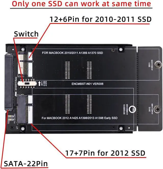 Alt view image 3 of 7 - USB 3.0 to 2.5inch SATA 22Pin to 2010 2011 2012 Mac Air Pro Retina SSD 12+6Pin 17+7Pin A1425 A1398 MC975 MC976 Case Enclosure