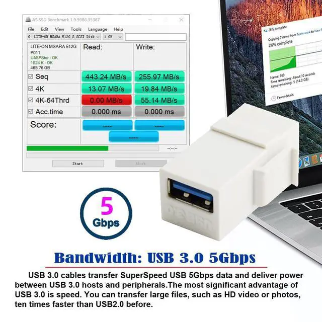 Alt view image 2 of 7 - USB 3.0 A Female to A Female Extension Keystone Jack Coupler Adapter for Wall Plate Panel USB Cable