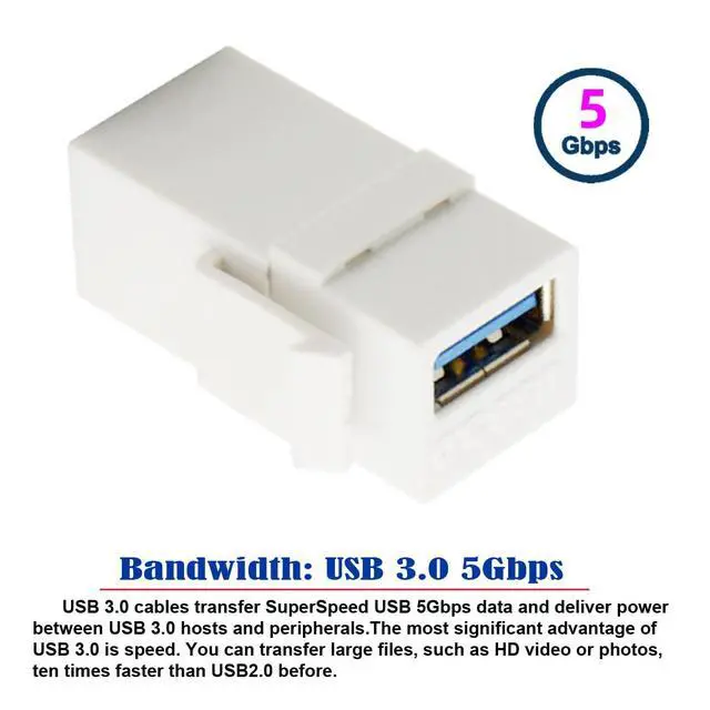 Alt view image 4 of 7 - USB 3.0 A Female to A Female Extension Keystone Jack Coupler Adapter for Wall Plate Panel USB Cable