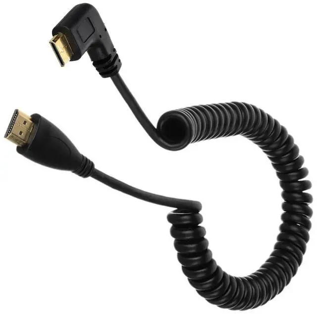 Main image of 90 Degree Right Angled Type Mini HDMI Male to HDMI Male Stretch Spring Cable 4ft