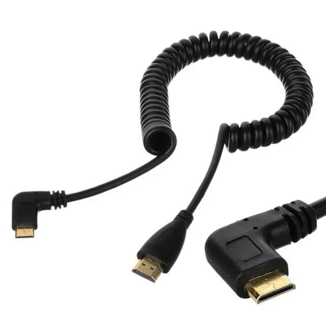 Alt view image 2 of 7 - 90 Degree Right Angled Type Mini HDMI Male to HDMI Male Stretch Spring Cable 4ft