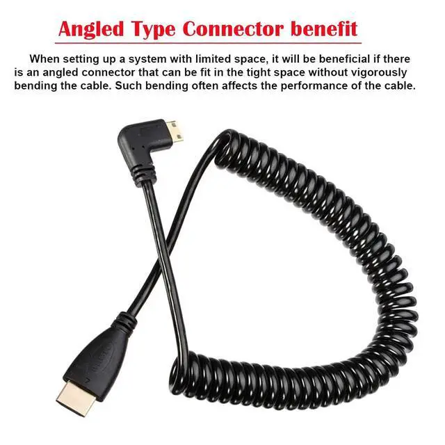 Alt view image 4 of 7 - 90 Degree Right Angled Type Mini HDMI Male to HDMI Male Stretch Spring Cable 4ft
