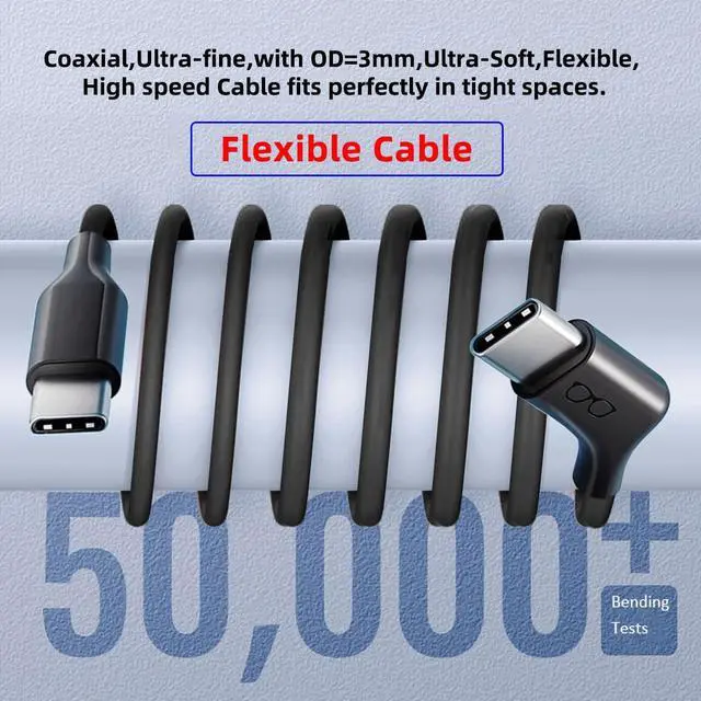 Alt view image 3 of 7 - USB-C 10Gbps Type-C Video 4K Power PD 65W Cable Right Angled 90 Degree Connector for VR AR Glasses NS Handheld Console (2.0M/6ft)