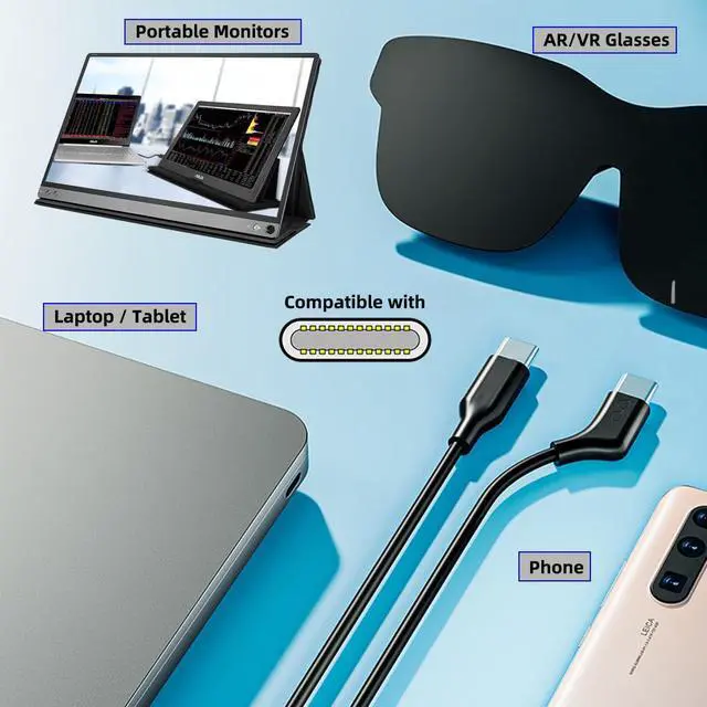 Alt view image 7 of 7 - USB-C 10Gbps Type-C Video 4K Power PD 65W Cable Right Angled 90 Degree Connector for VR AR Glasses NS Handheld Console (2.0M/6ft)