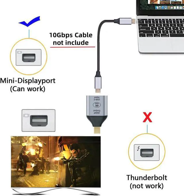 Alt view image 3 of 7 - USB-C Type-C Female Host to Mini Displayport Male Monitor Mini-DP Displays Adapter 4K 60hz for Laptop