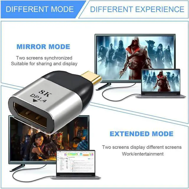 Alt view image 4 of 7 - USB-C Type-C Host to Displayport Female Monitor DP Displays Adapter 4K 60hz for Laptop Phone