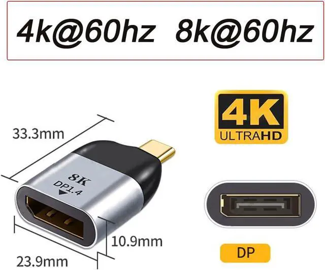 Alt view image 7 of 7 - USB-C Type-C Host to Displayport Female Monitor DP Displays Adapter 4K 60hz for Laptop Phone