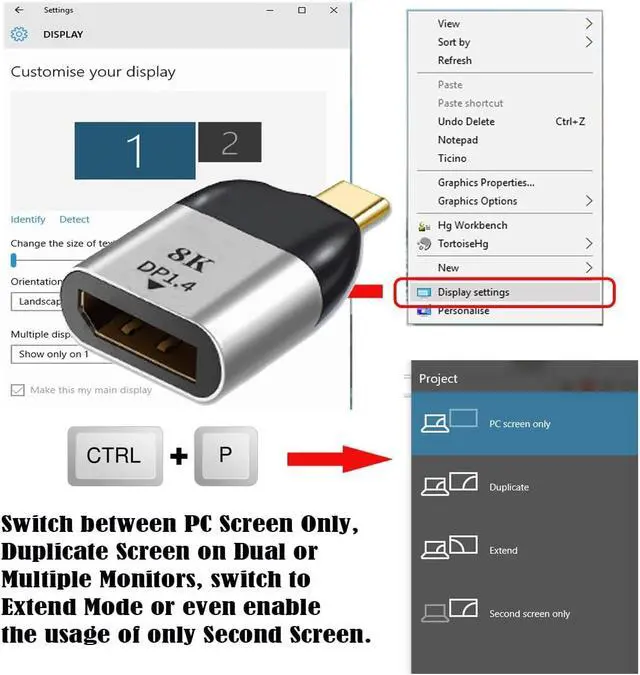 Alt view image 2 of 7 - USB-C Type-C Host to Displayport Female Monitor DP Displays Adapter 4K 60hz for Laptop Phone