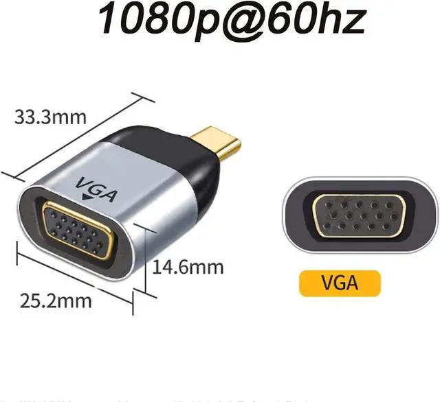 Alt view image 2 of 7 - USB-C Type-C Host to VGA Female Monitor RGB HDB-15Pin Displays Adapter 1080P 60hz for Laptop Phone