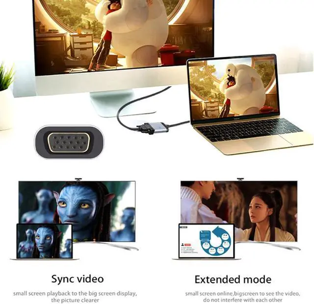 Alt view image 7 of 7 - USB-C Type-C Host to VGA Female Monitor RGB HDB-15Pin Displays Adapter 1080P 60hz for Laptop Phone