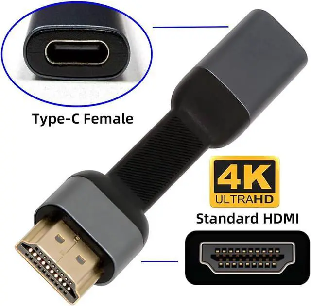 Alt view image 2 of 7 - USB-C Type-C Female Host to Standard HDMI Male Monitor HDTV Displays Flat Slim Cable Adapter 4K 60hz for Laptop Phone