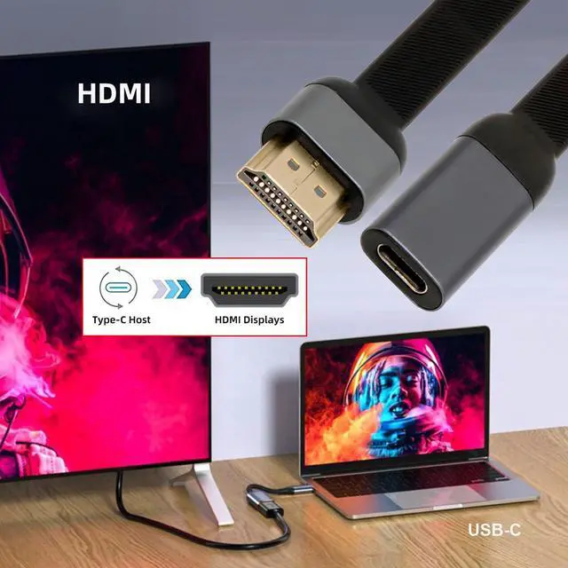 Alt view image 4 of 7 - USB-C Type-C Female Host to Standard HDMI Male Monitor HDTV Displays Flat Slim Cable Adapter 4K 60hz for Laptop Phone