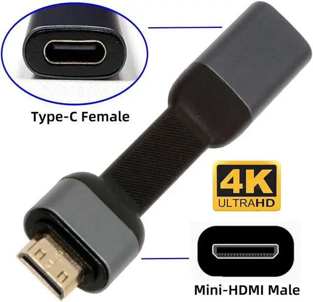 Alt view image 2 of 7 - USB-C Type-C Female Host to Mini HDMI Male Monitor HDTV Displays Flat Slim Cable Adapter 4K 60hz for Laptop Phone