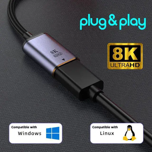 Alt view image 2 of 7 - USB-C Type-C Female Host to HDMI Male Monitor HDTV Displays Short Cable Adapter 8K 60hz for Laptop Phone