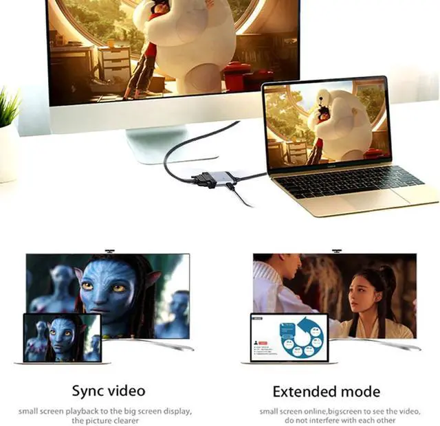 Alt view image 7 of 7 - USB-C Type-C Host to VGA Female Monitor RGB HDB-15Pin Displays with PD Female Power Port Cable Adapter 1080P 60hz