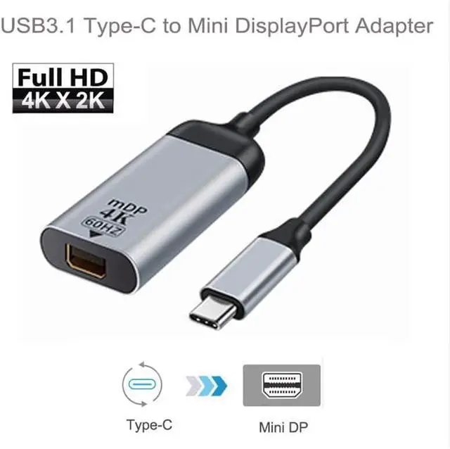 Alt view image 3 of 7 - USB-C Type-C Host to Mini Displayport Female Monitor Mini-DP Displays Short Cable Adapter 4K 60hz for Laptop Phone