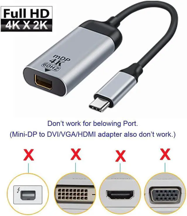 Alt view image 4 of 7 - USB-C Type-C Host to Mini Displayport Female Monitor Mini-DP Displays Short Cable Adapter 4K 60hz for Laptop Phone