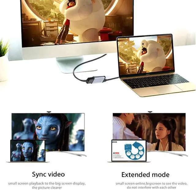 Alt view image 4 of 7 - USB-C Type-C Host to HDMI Female Monitor HDTV Displays with PD Female Power Port Cable Adapter 4K 60hz for Laptop