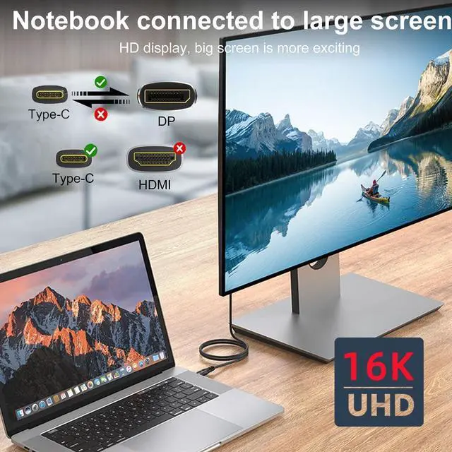 Alt view image 7 of 7 - USB-C Type-C Host to Displayport Male Monitor DP Displays Cable 16K 8K 60hz for Laptop Phone (1.8m/6ft)