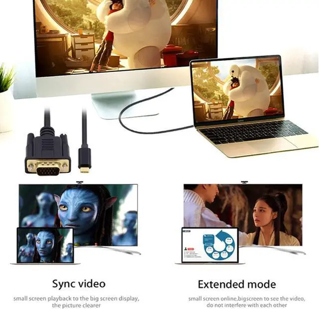 Alt view image 4 of 7 - USB-C Type-C Host to VGA Male Monitor RGB HDB-15Pin Displays Cable 4K 60hz for Laptop Phone (1.8m/6ft)