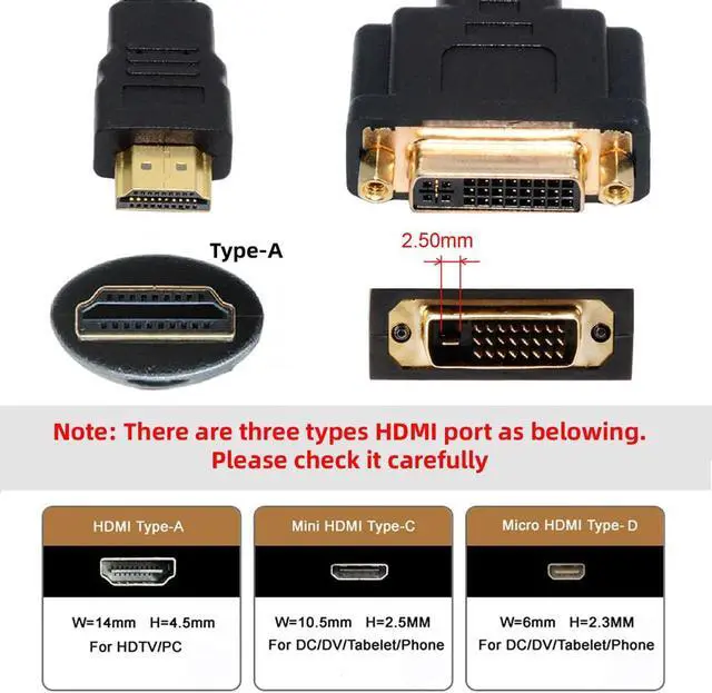 Alt view image 6 of 7 - DVI 24+1 Female to Standard HDMI 1.4 Type-A Male 4K Extension Cable for Computer HDTV Graphics Card UHD