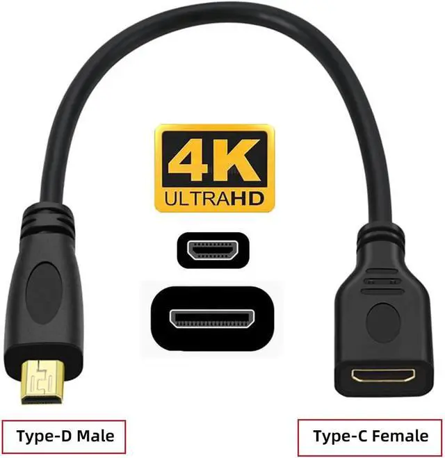 Alt view image 2 of 7 - Micro HDMI Type-D Male to Mini HDMI 1.4 Type-C Female 4K Extension Cable for Computer HDTV Graphics Card UHD