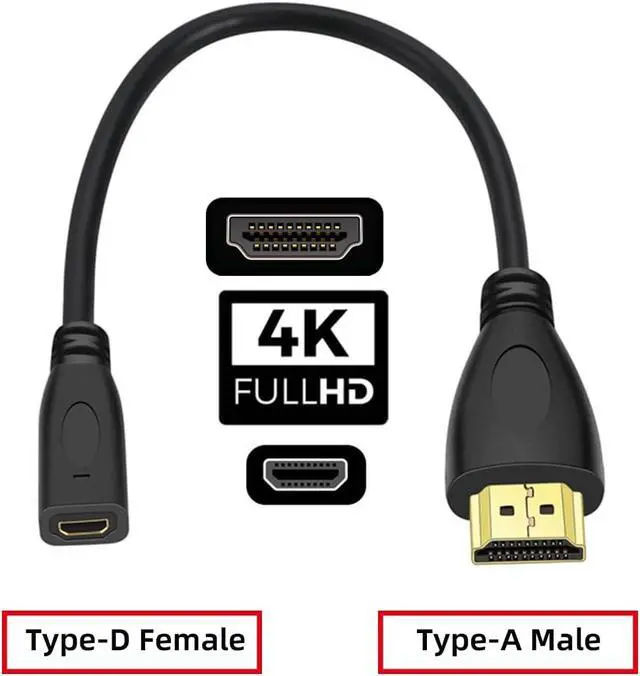 Alt view image 2 of 7 - HDMI Type-A Male to Micro HDMI 1.4 Type-D Female 4K Extension Cable for Computer HDTV Graphics Card UHD