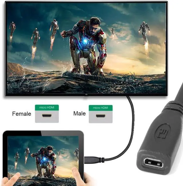 Alt view image 6 of 7 - HDMI Type-A Male to Micro HDMI 1.4 Type-D Female 4K Extension Cable for Computer HDTV Graphics Card UHD