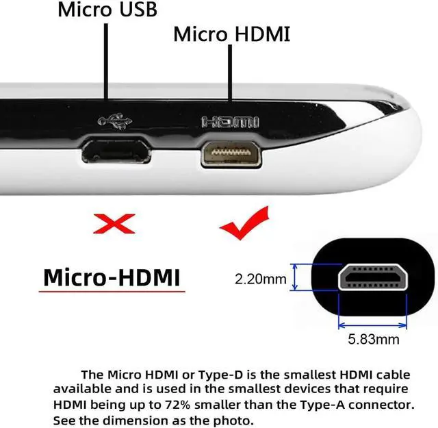 Alt view image 3 of 7 - Micro HDMI Type-D Male to Micro HDMI 1.4 Type-D Female 4K Extension Cable for Computer HDTV Graphics Card UHD