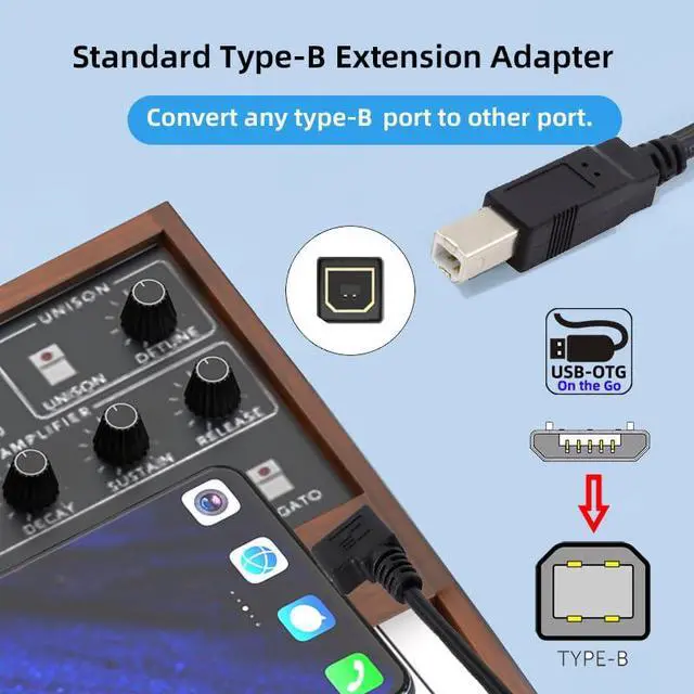 Alt view image 6 of 7 - Right Angled 90 Degree Micro USB OTG to Standard B Type Cable for Printer Scanner Disk Lectronic Musical Instrument Midi Keyboard (30cm)
