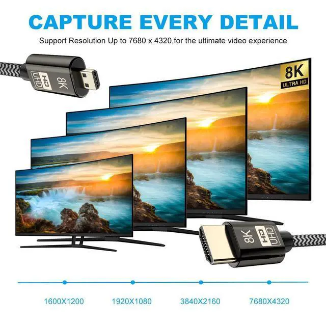 Alt view image 6 of 7 - JSERMicro HDMI to HDMI 2.1 Ultra-HD UHD 8K 60hz 4K 120hz Cable 48Gbs HDMI Cable for Camera Tablet (1.5M)